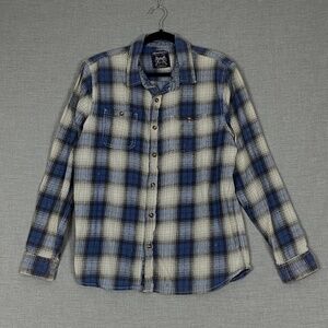 Rumors Plaid Button Up Shirt 100% Cotton Sz XL Faded Distressing